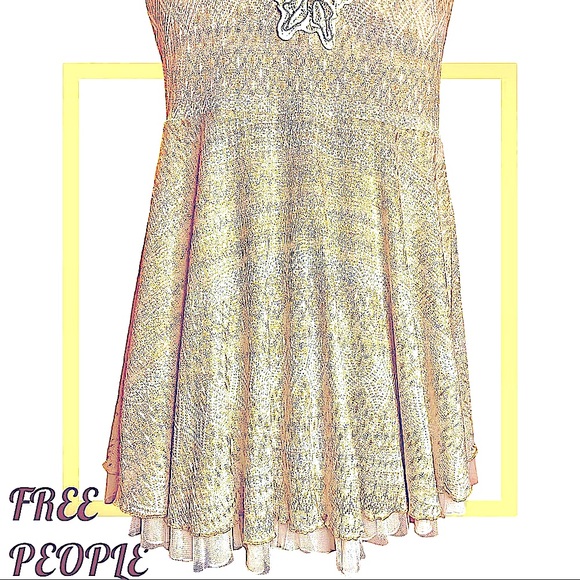 FREE PEOPLE BRAND SIZE LARGE STRAPLESS BOHO CHIC Mini Dress. Strands of color - Picture 7 of 14